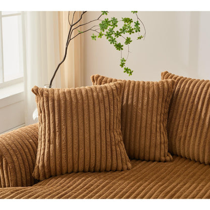 Divano componibile modulare moderno a 4 posti in velluto a coste a forma di L con design curvo e cuscini per lo schienale per il soggiorno