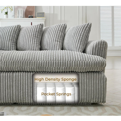 Divano componibile modulare moderno a 4 posti in velluto a coste a forma di L con design curvo e cuscini per lo schienale per il soggiorno