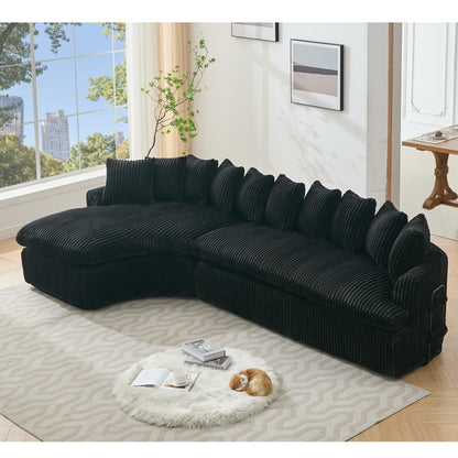 Divano componibile modulare moderno a 4 posti in velluto a coste a forma di L con design curvo e cuscini per lo schienale per il soggiorno