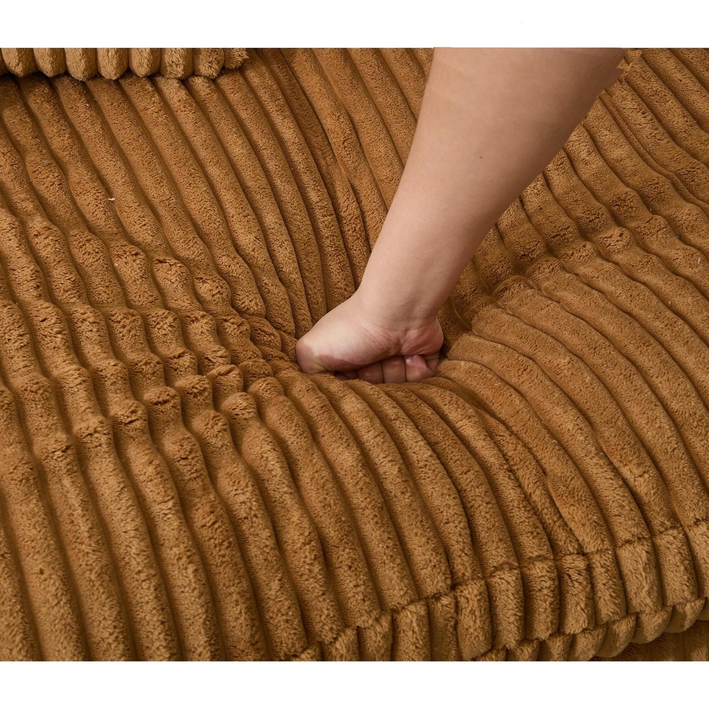 Divano componibile modulare moderno a 4 posti in velluto a coste a forma di L con design curvo e cuscini per lo schienale per il soggiorno