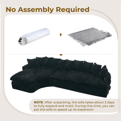 Divano componibile modulare moderno a 4 posti in velluto a coste a forma di L con design curvo e cuscini per lo schienale per il soggiorno