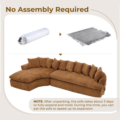 Divano componibile modulare moderno a 4 posti in velluto a coste a forma di L con design curvo e cuscini per lo schienale per il soggiorno