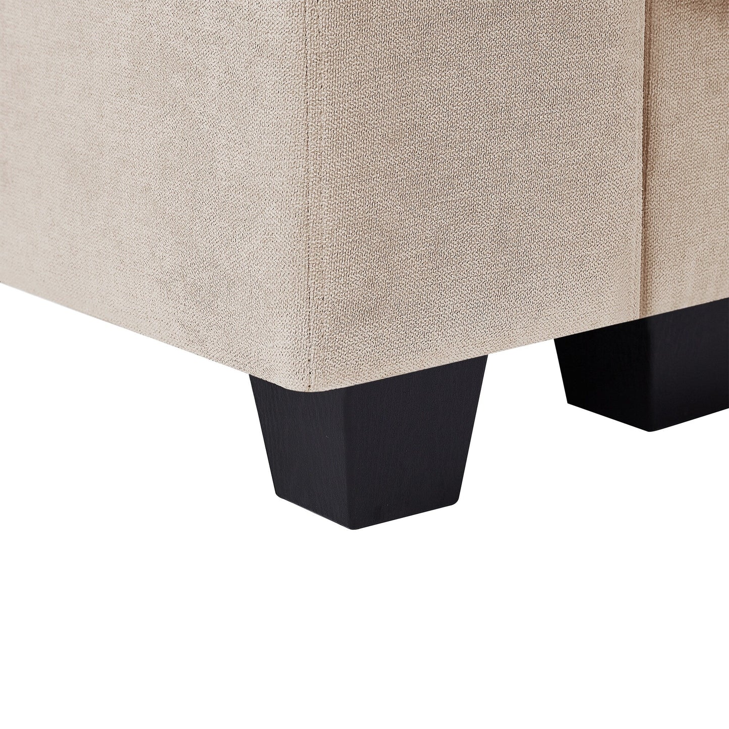 Divano componibile moderno a forma di L imbottito in piume con chaise longue reversibile e cuscini per soggiorno