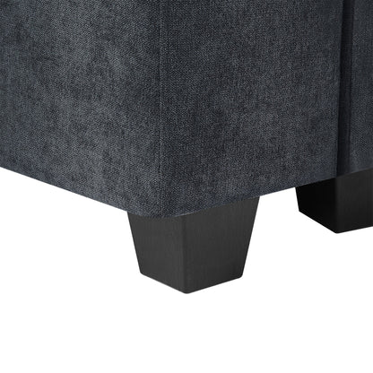 Divano componibile moderno a forma di L imbottito in piume con chaise longue reversibile e cuscini per soggiorno