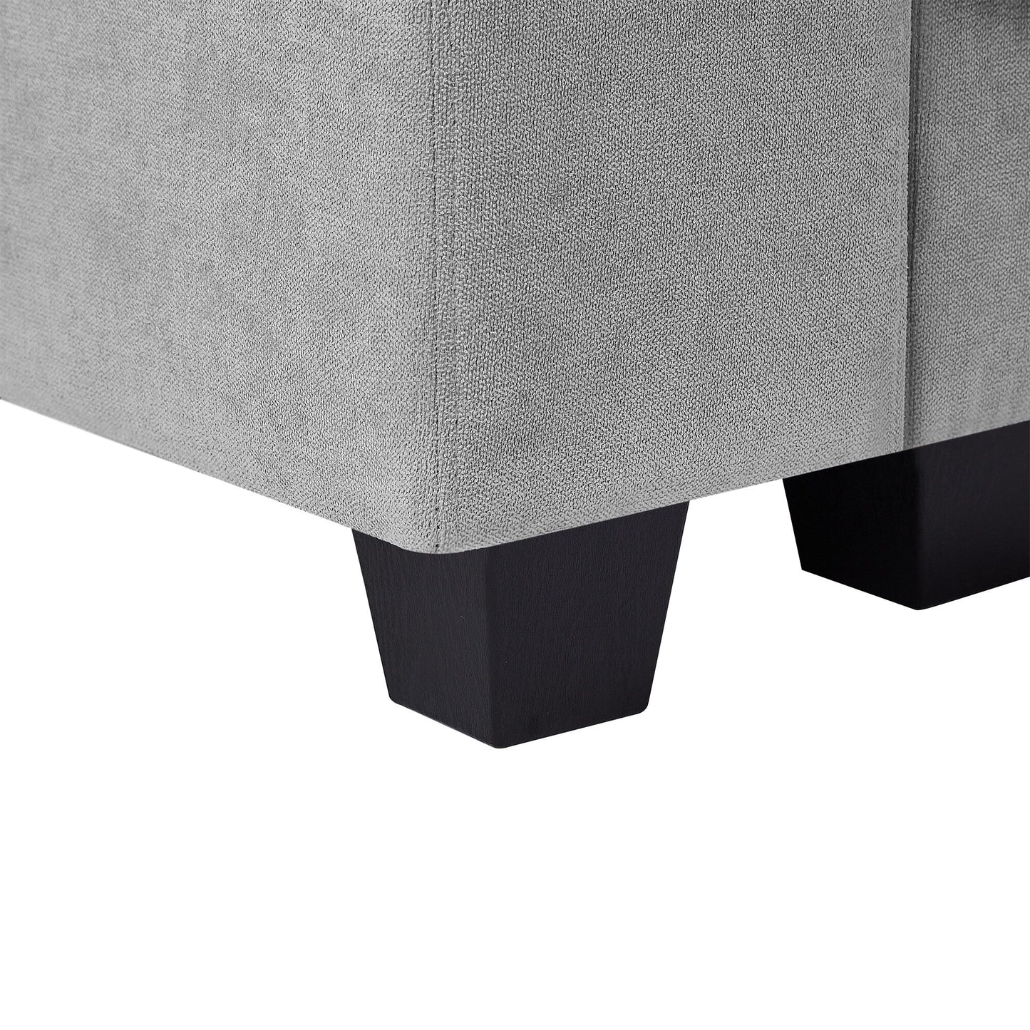 Divano componibile moderno a forma di L imbottito in piume con chaise longue reversibile e cuscini per soggiorno