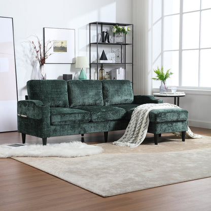 Divano moderno modulare a forma di L, liberamente combinabile, con pouf contenitore, cuscini, portabicchieri, tasche laterali, 3 posti