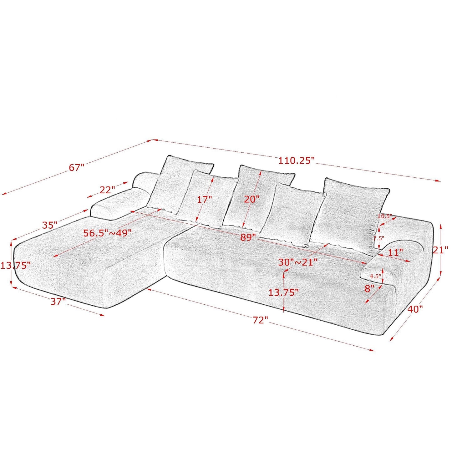 Divano componibile moderno a 4 posti, imbottito e modulare a forma di L, per soggiorno e appartamento