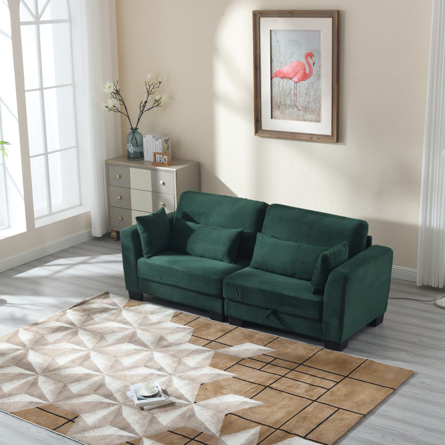 Divano moderno imbottito a forma di L, divano componibile modulare in velluto a 2 posti con sedute contenitore per soggiorno e appartamento 86.61