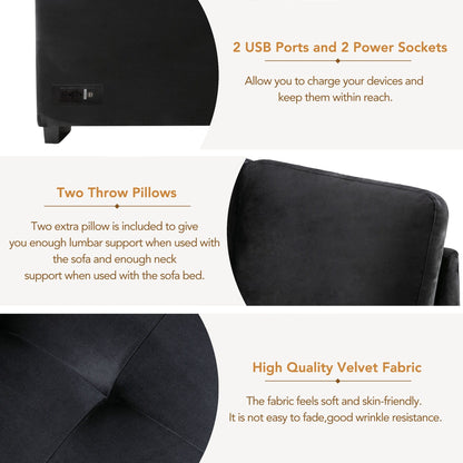 Divano letto moderno a forma di L in velluto, divano letto angolare con pouf contenitore, bracciolo nascosto e ricarica USB