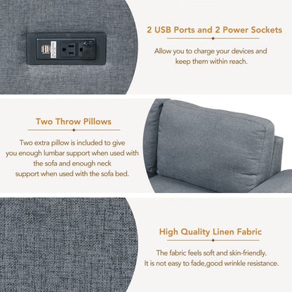 Divano letto moderno a forma di L in velluto, divano letto angolare con pouf contenitore, bracciolo nascosto e ricarica USB