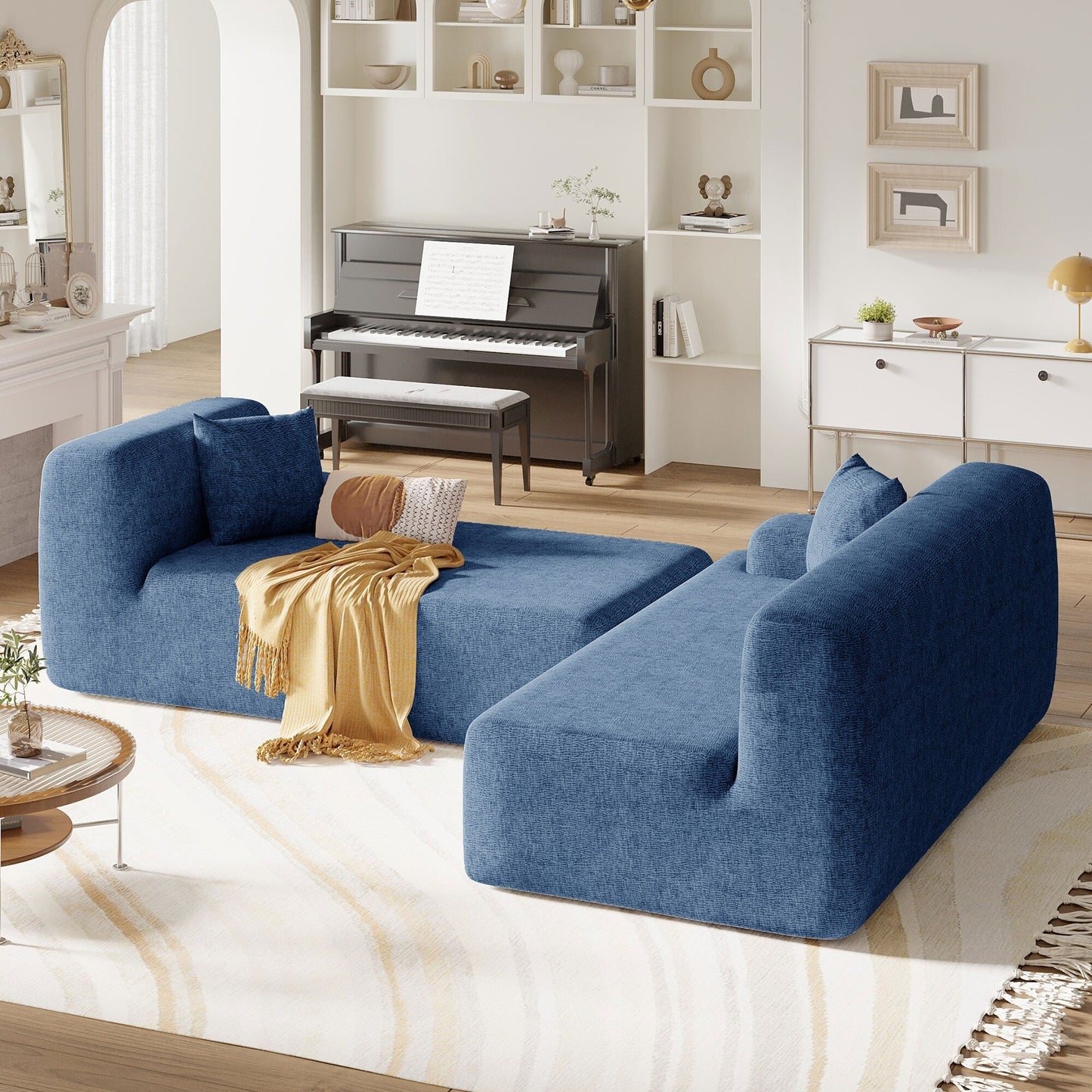 Divano componibile moderno a forma di L, 2 pezzi, combinazione libera, con seduta profonda, per soggiorno e salone