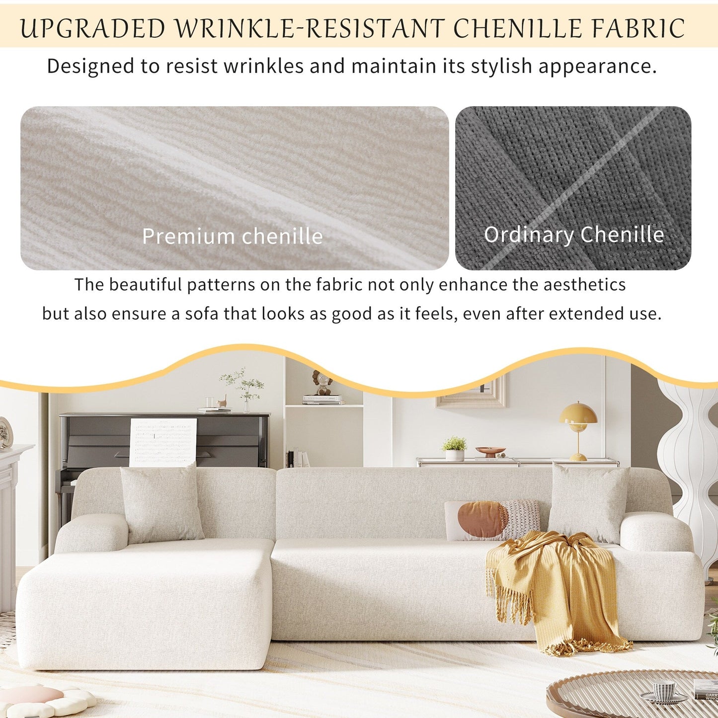 Divano componibile moderno a forma di L, 2 pezzi, combinazione libera, con seduta profonda, per soggiorno e salone