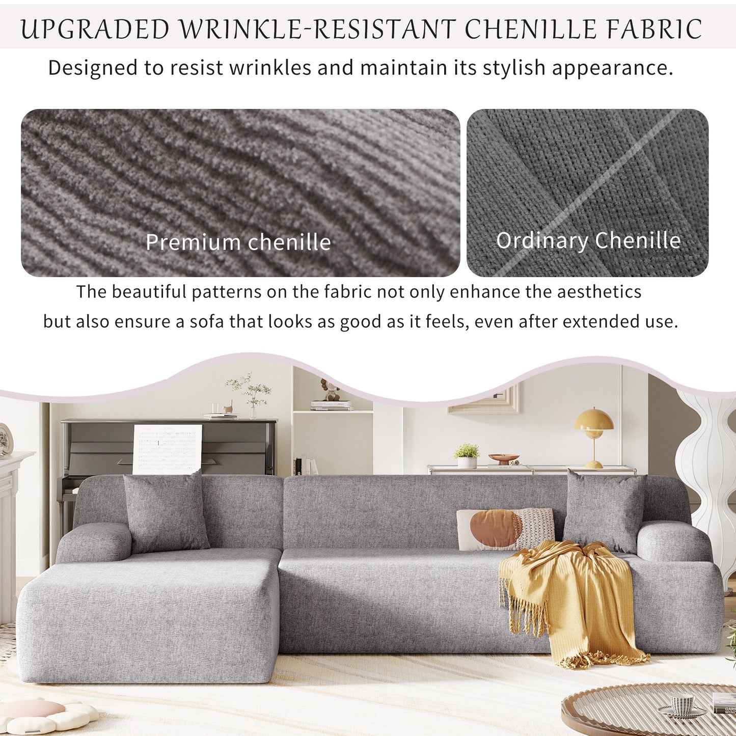 Divano componibile moderno a forma di L, 2 pezzi, combinazione libera, con seduta profonda, per soggiorno e salone