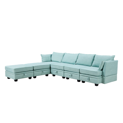 Divano moderno rivestito in lino, grande divano letto componibile modulare a forma di U con chaise longue reversibile per soggiorno e appartamento