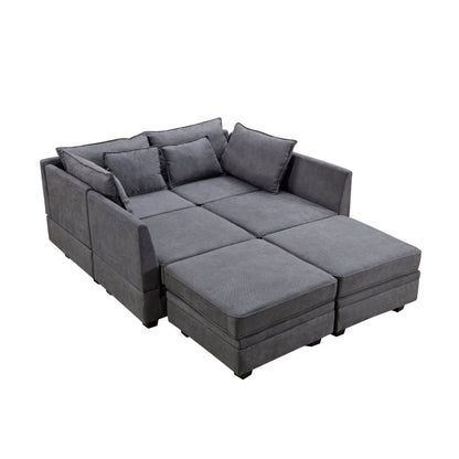 Divano moderno rivestito in lino, grande divano letto componibile modulare a forma di U con chaise longue reversibile per soggiorno e appartamento