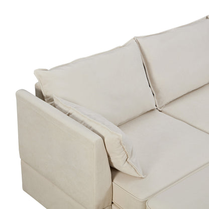 Divano moderno rivestito in lino, grande divano letto componibile modulare a forma di U con chaise longue reversibile per soggiorno e appartamento