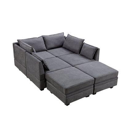 Divano moderno rivestito in lino, grande divano letto componibile modulare a forma di U con chaise longue reversibile per soggiorno e appartamento