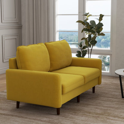 Divano moderno con gambe in legno e velluto