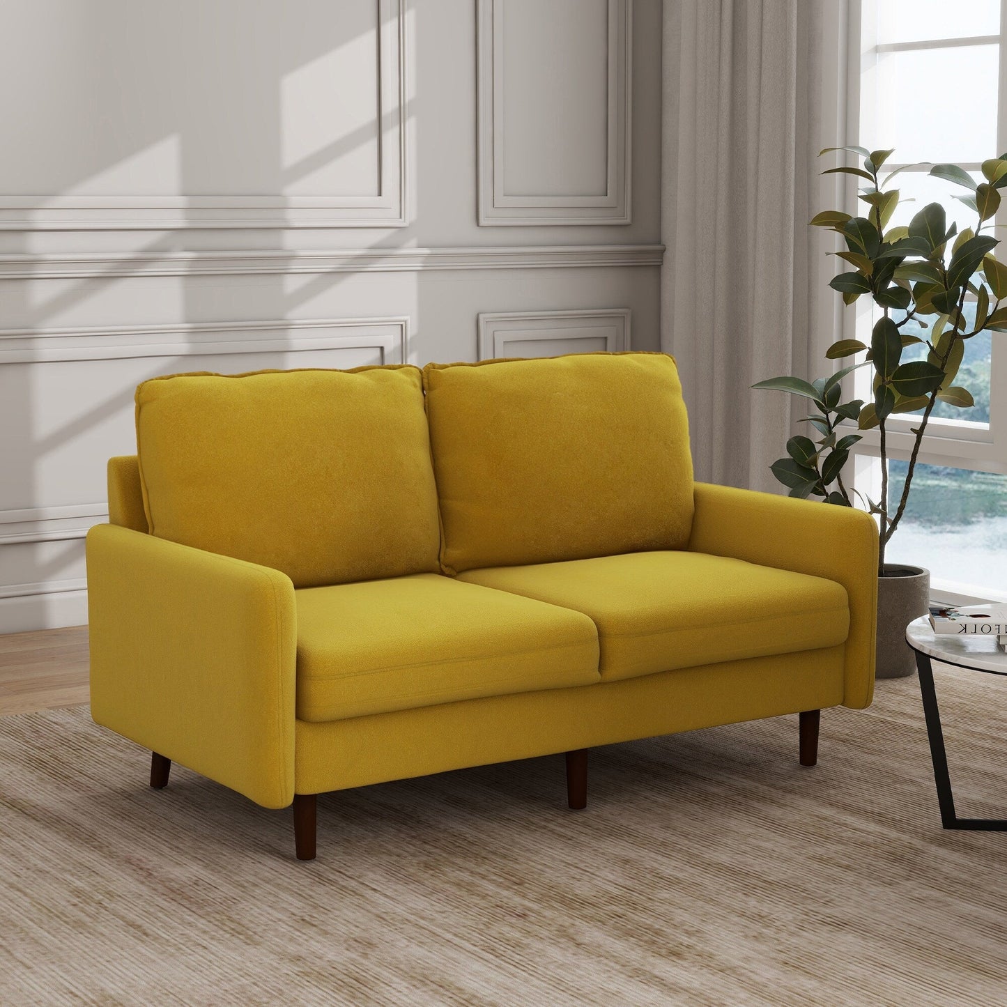 Divano moderno con gambe in legno e velluto