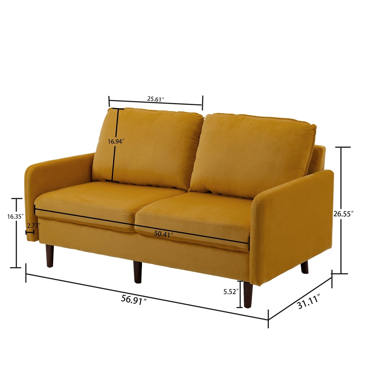 Divano moderno con gambe in legno e velluto