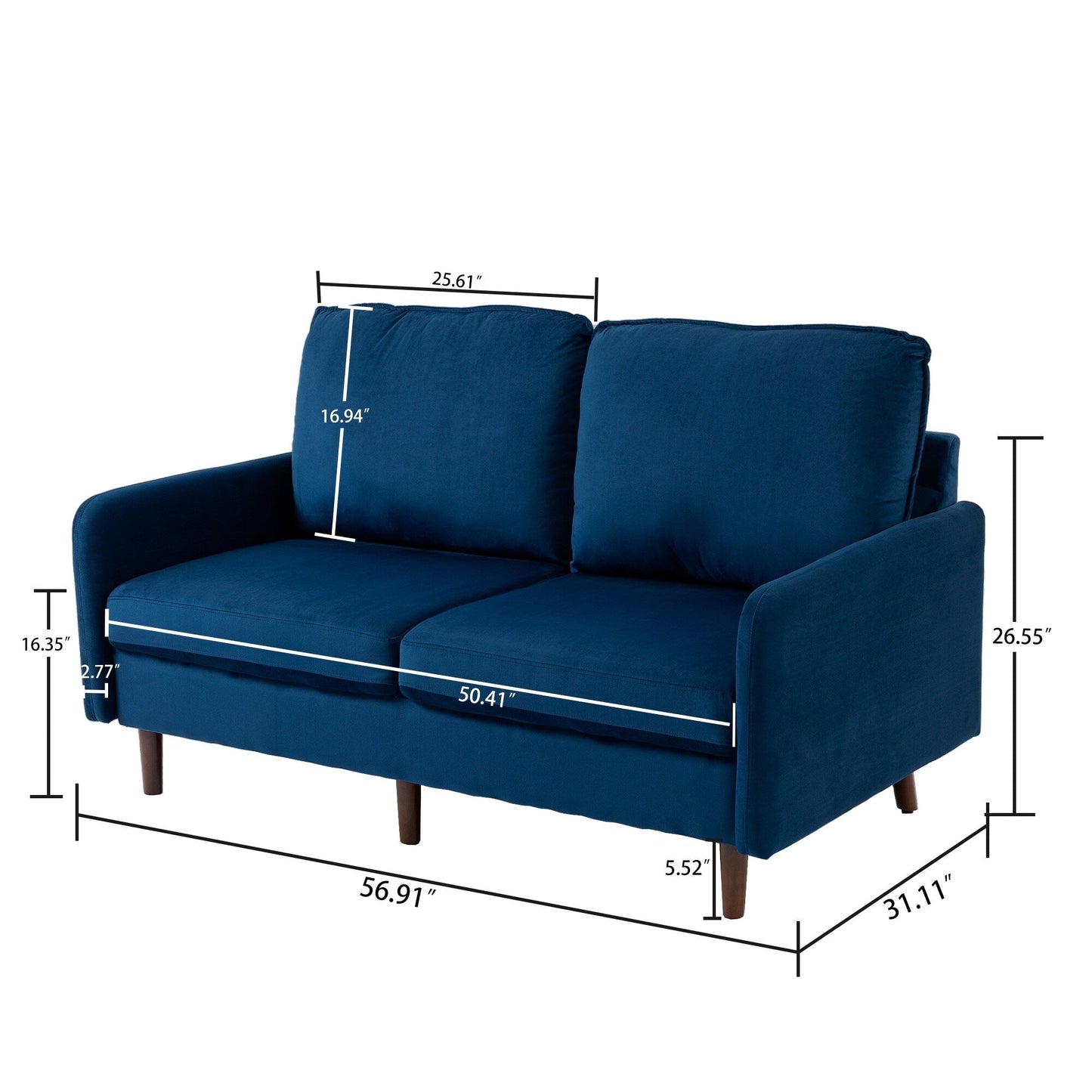 Divano moderno con gambe in legno e velluto