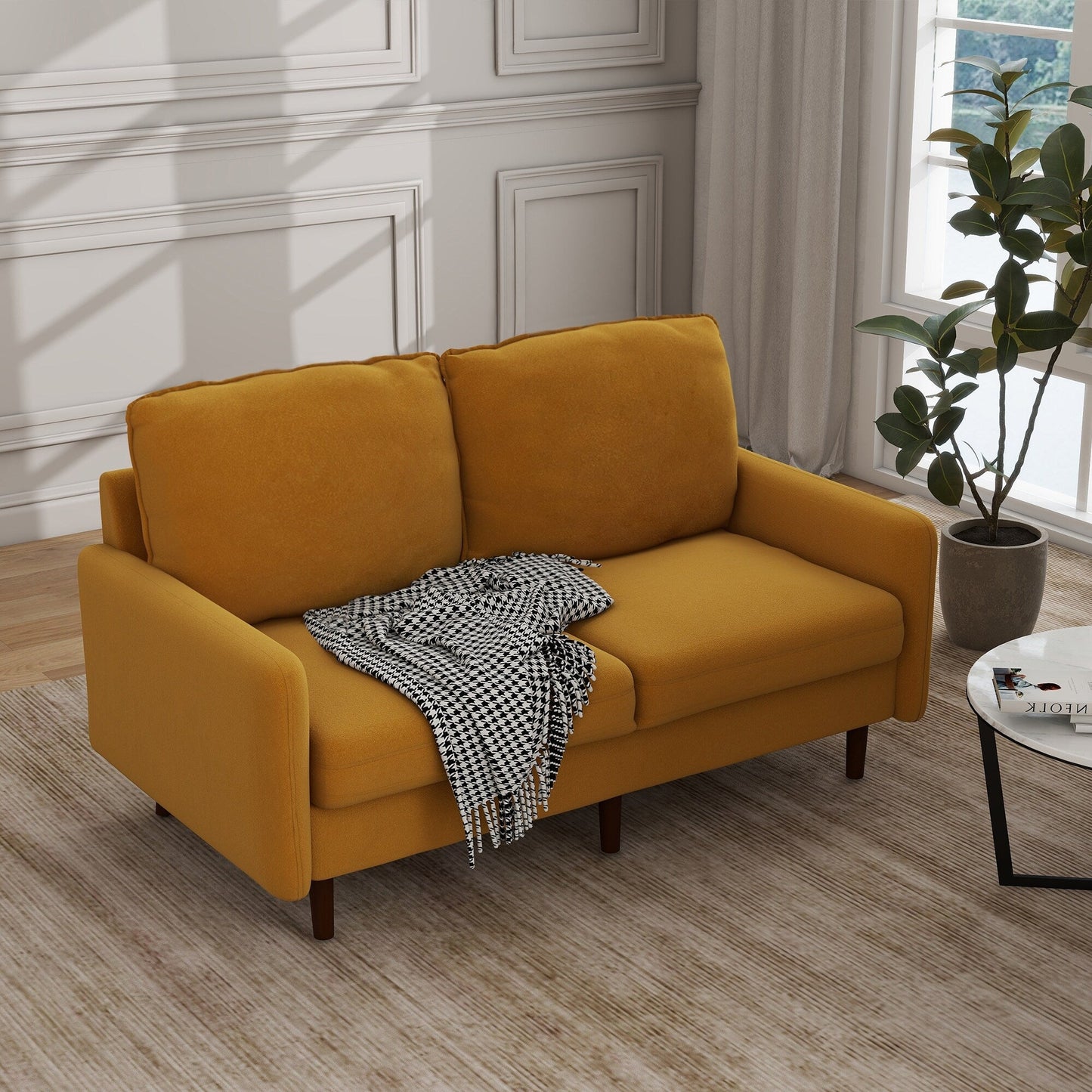 Divano moderno con gambe in legno e velluto