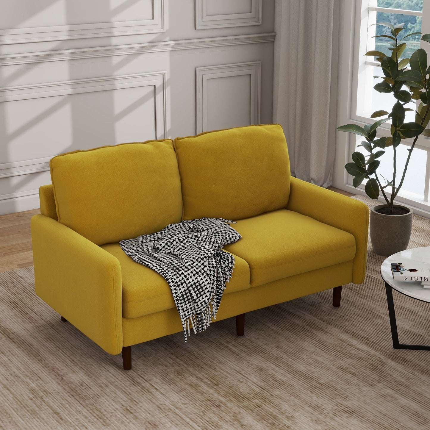 Divano moderno con gambe in legno e velluto