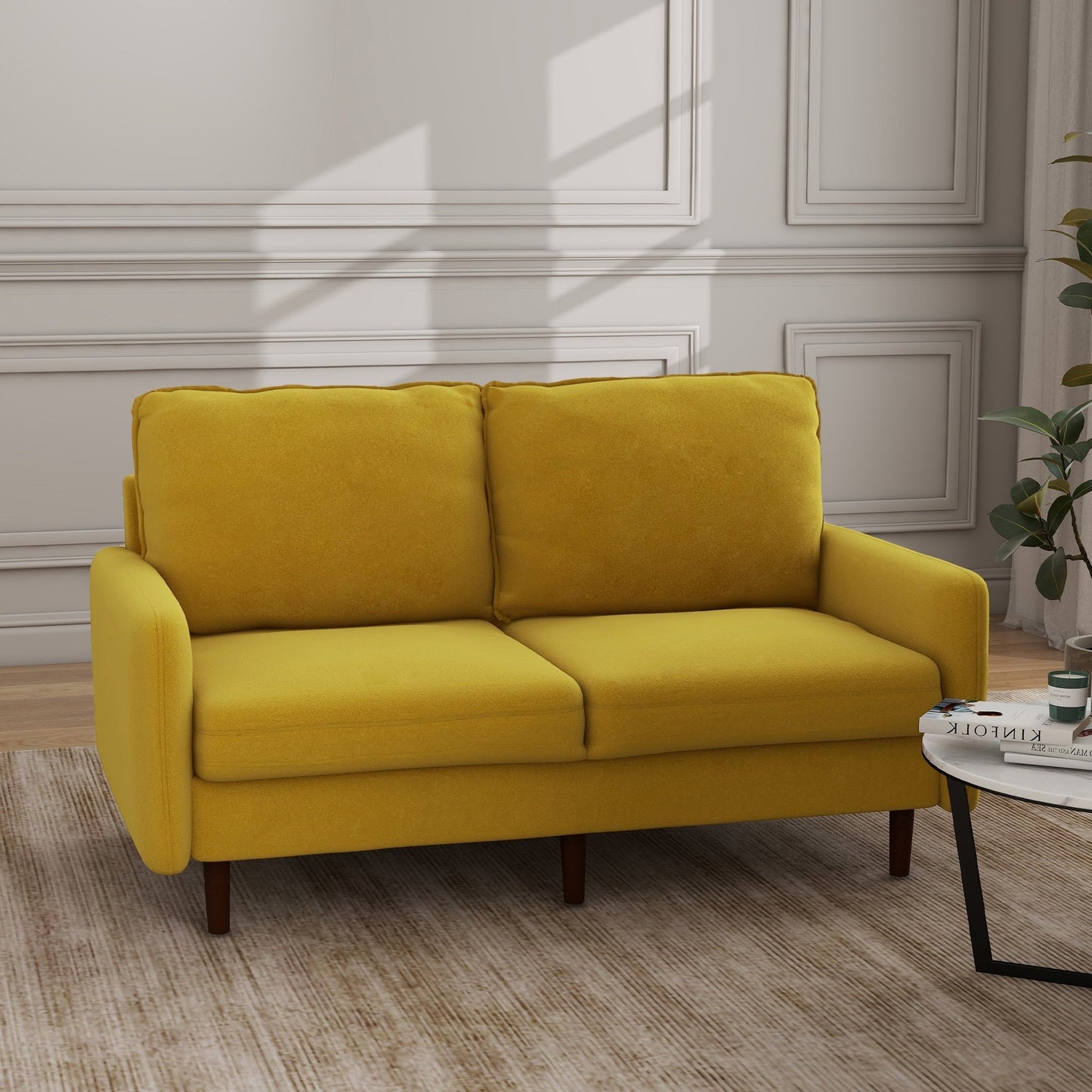 Divano moderno con gambe in legno e velluto