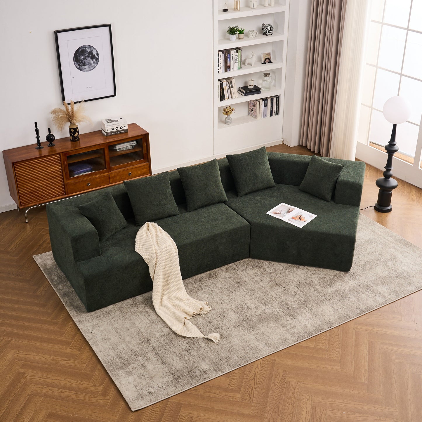 Divano moderno in memory foam con rivestimento in tessuto ciniglia