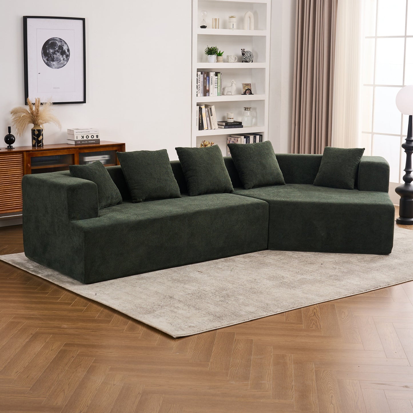 Divano moderno in memory foam con rivestimento in tessuto ciniglia