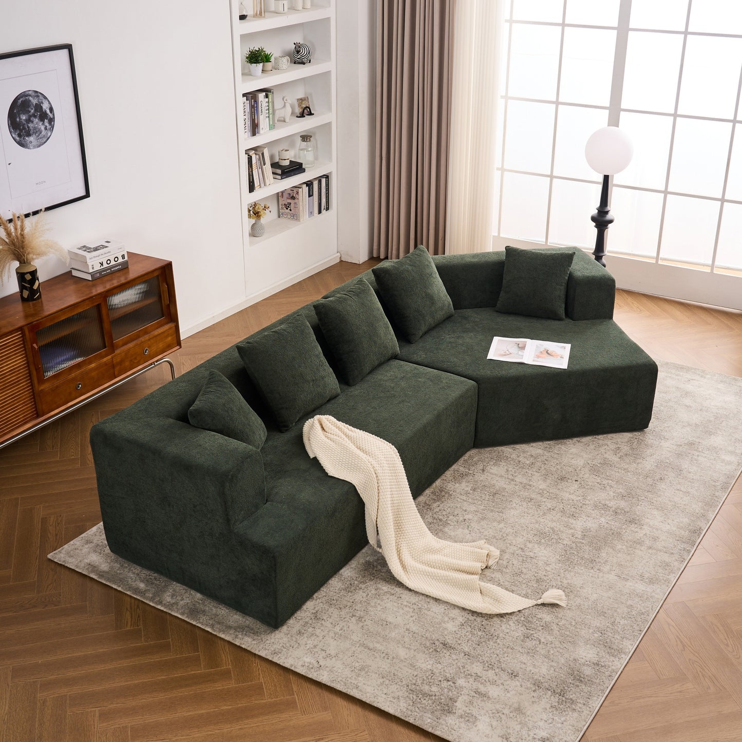 Divano moderno in memory foam con rivestimento in tessuto ciniglia