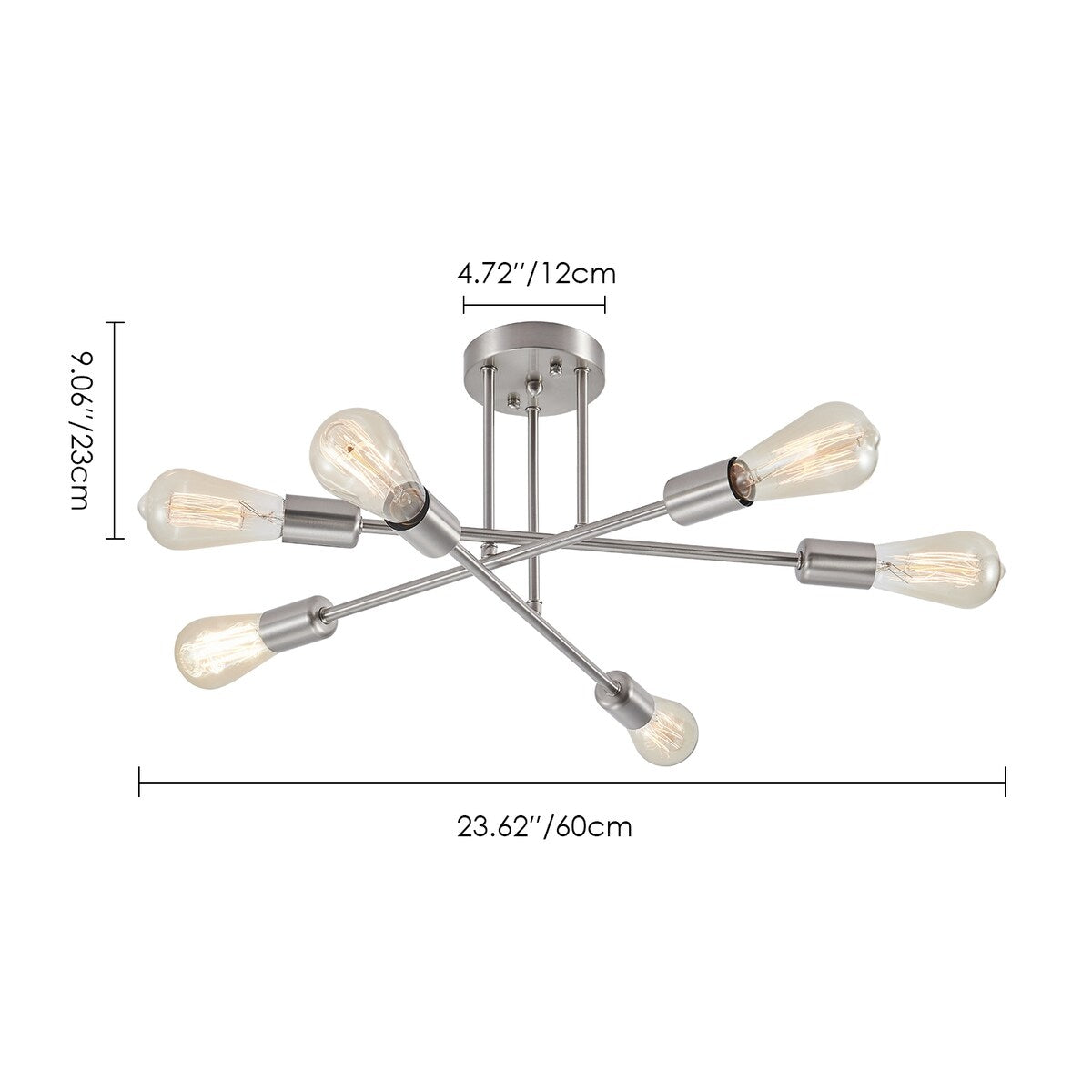 6 - Lampada da soffitto semi-incassata Sputnik in metallo moderno leggero da 23,62''