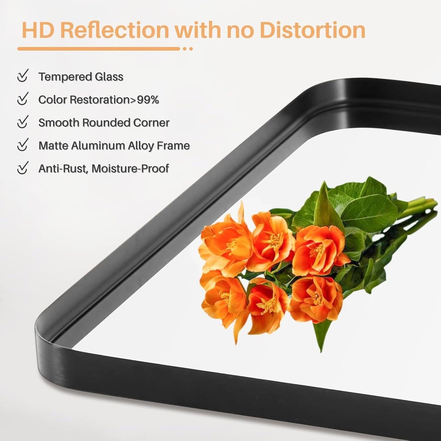 Specchi da bagno rettangolari arrotondati con cornice in lega di alluminio nero, da appendere sopra il lavandino, orizzontalmente o verticalmente.