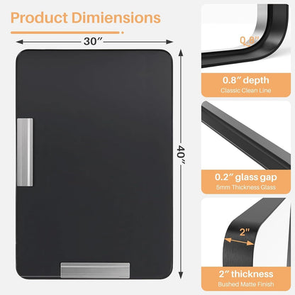 Specchi da bagno rettangolari arrotondati con cornice in lega di alluminio nero, da appendere sopra il lavandino, orizzontalmente o verticalmente.