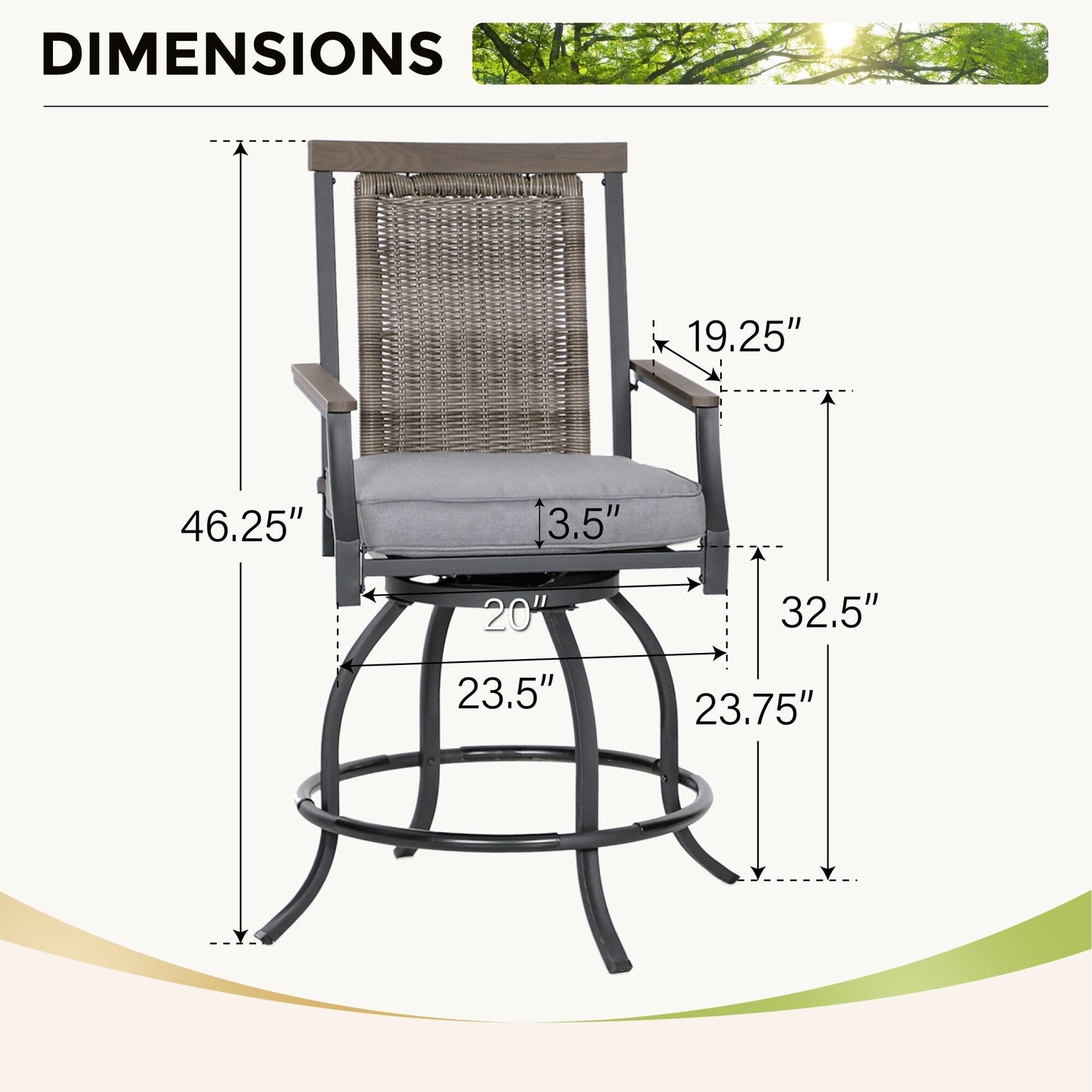 MAISON?ARTS Set da bar moderno in metallo per patio con sgabelli girevoli imbottiti