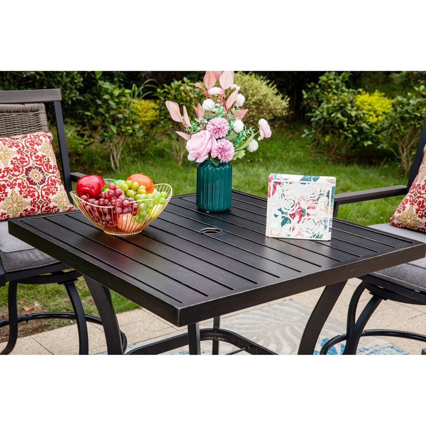 MAISON?ARTS Set da bar moderno in metallo per patio con sgabelli girevoli imbottiti