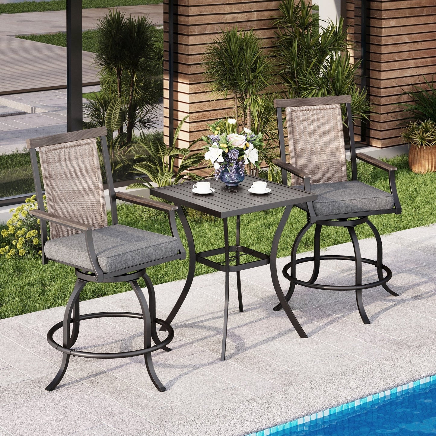 MAISON?ARTS Set da bar moderno in metallo per patio con sgabelli girevoli imbottiti