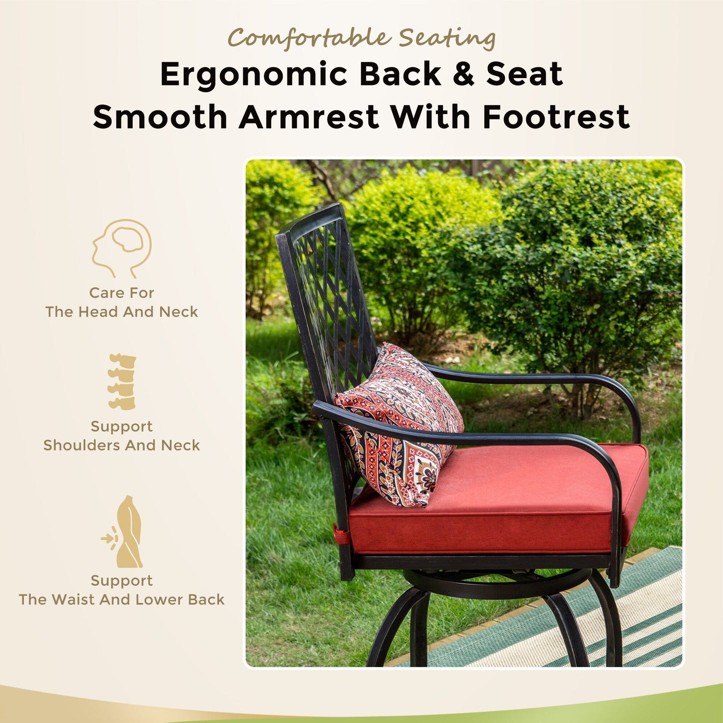 MAISON?ARTS Set da bar moderno in metallo per patio con sgabelli girevoli imbottiti