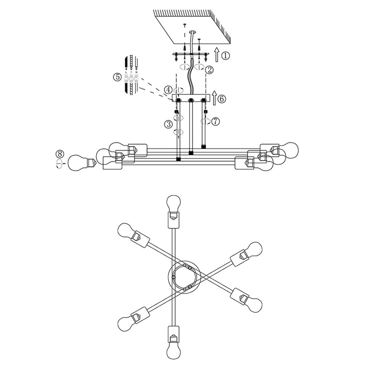 6 - Lampada da soffitto semi-incassata moderna in metallo nero Sputnik