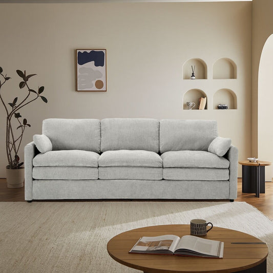 Divano moderno e minimalista per soggiorno rivestito in tessuto ciniglia