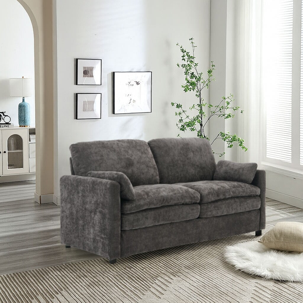 Divano moderno e minimalista per soggiorno rivestito in tessuto ciniglia