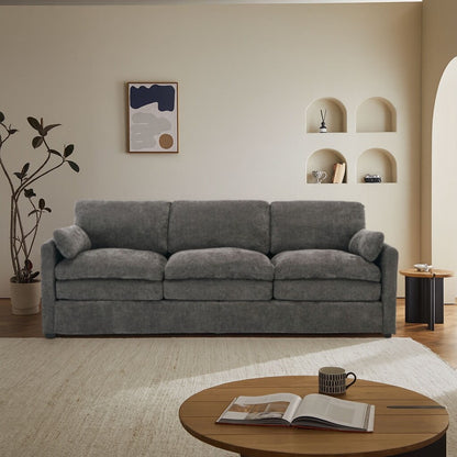 Divano moderno e minimalista per soggiorno rivestito in tessuto ciniglia