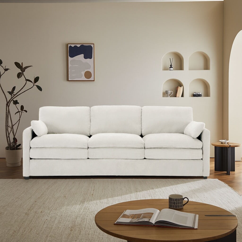 Divano moderno e minimalista per soggiorno rivestito in tessuto ciniglia