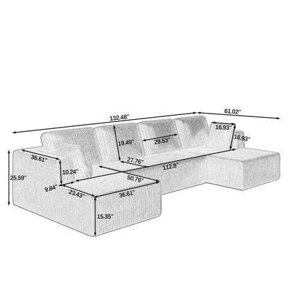 Divano componibile modulare in velluto a coste a forma di U, moderno e minimalista - Divano letto compatto e salvaspazio per soggiorno e camera da letto