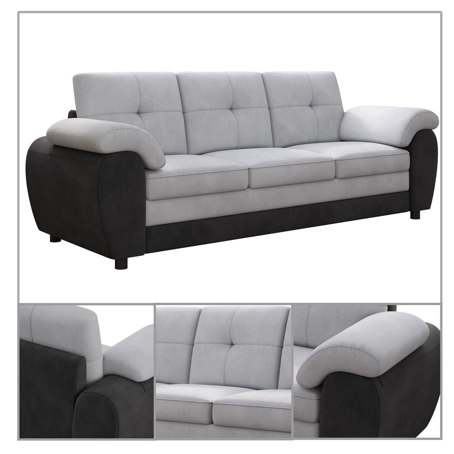 Divano moderno minimalista imbottito a tre posti con tessuto in velluto e braccioli con cuscini per il soggiorno