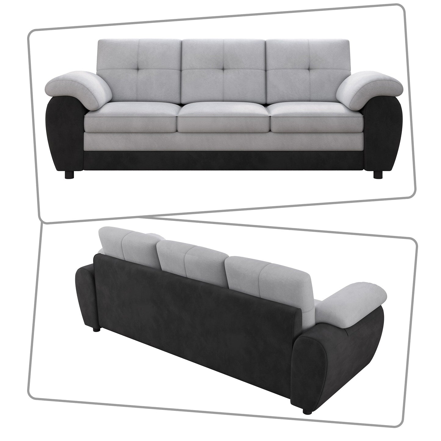 Divano moderno minimalista imbottito a tre posti con tessuto in velluto e braccioli con cuscini per il soggiorno