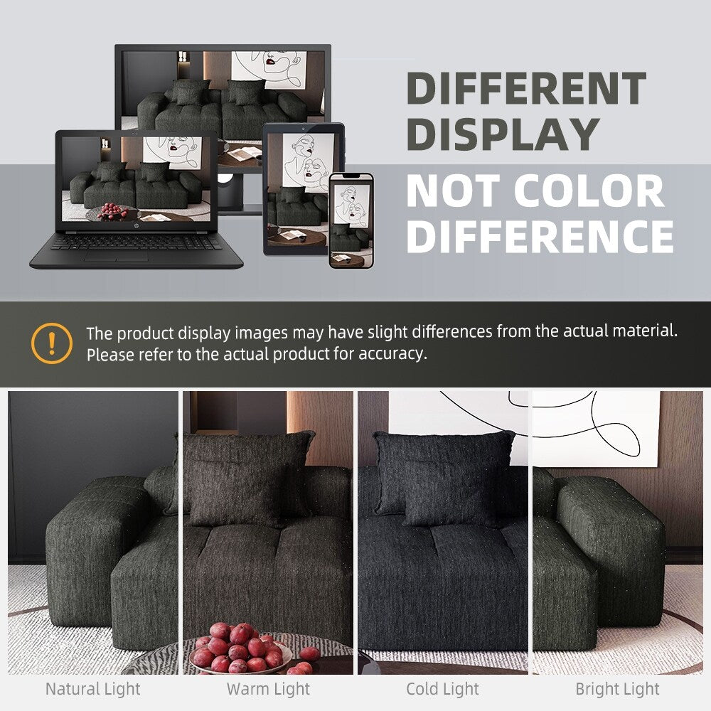 Divano componibile moderno in ciniglia con 2 chaise longue e 2 braccioli, 4 cuscini per soggiorno