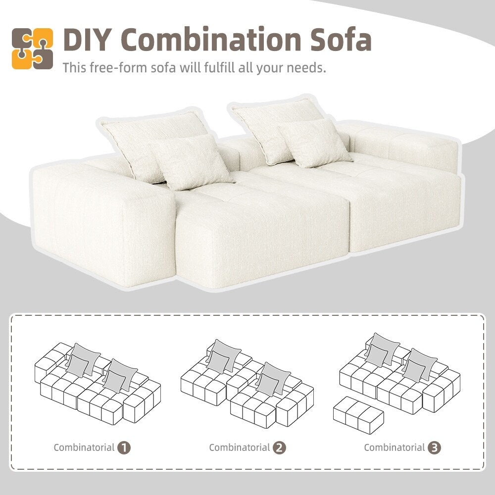 Divano componibile moderno in ciniglia con 2 chaise longue e 2 braccioli, 4 cuscini per soggiorno