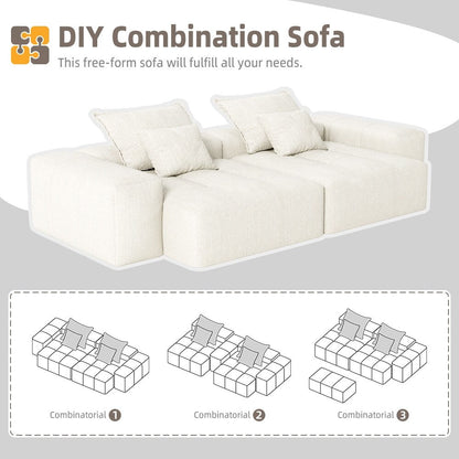 Divano componibile moderno in ciniglia con 2 chaise longue e 2 braccioli, 4 cuscini per soggiorno