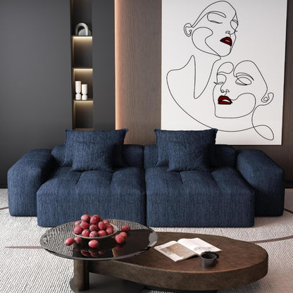 Divano componibile moderno in ciniglia con 2 chaise longue e 2 braccioli, 4 cuscini per soggiorno